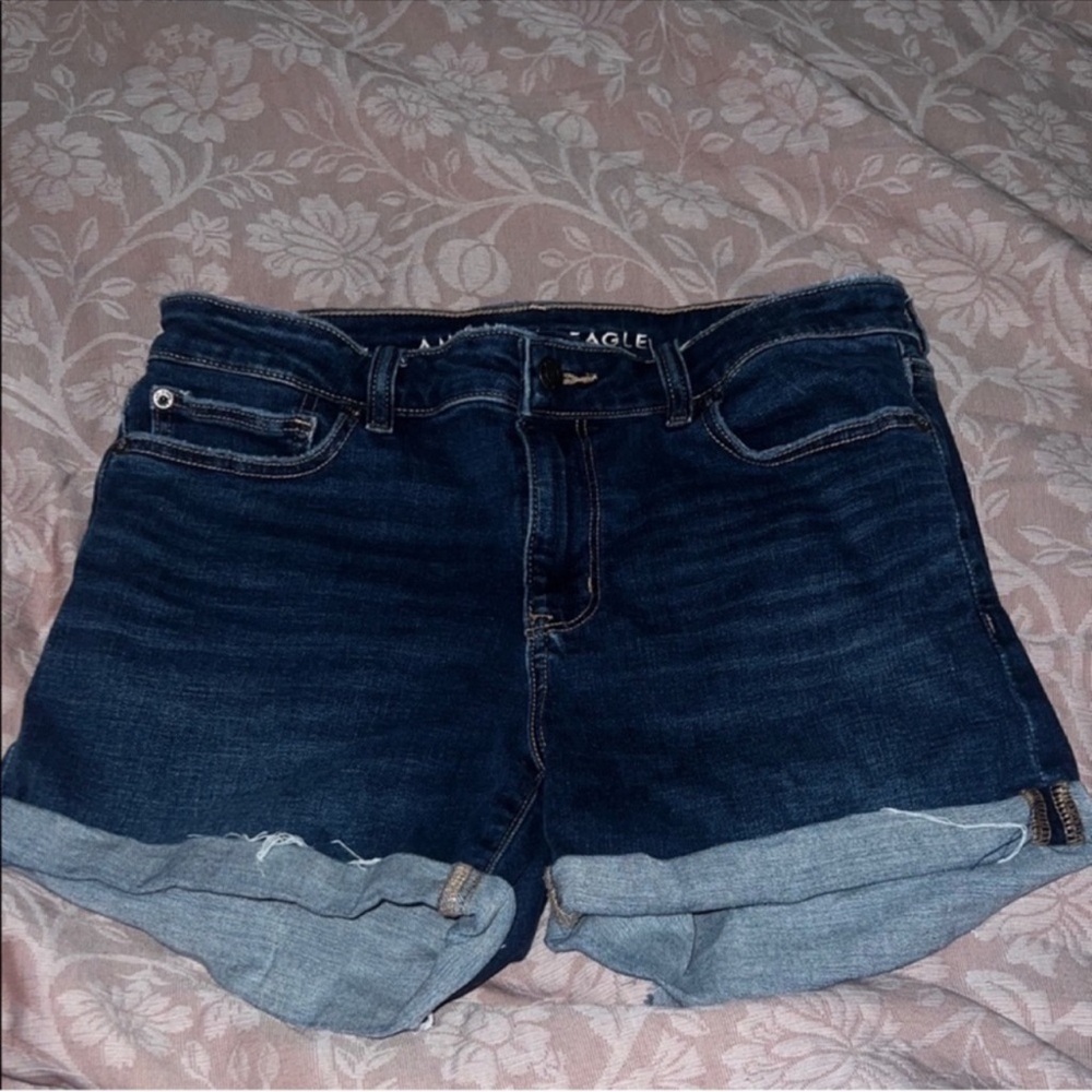 American Eagle Outfitters Dark Blue Denim Roll-Cuff Women's Shorts